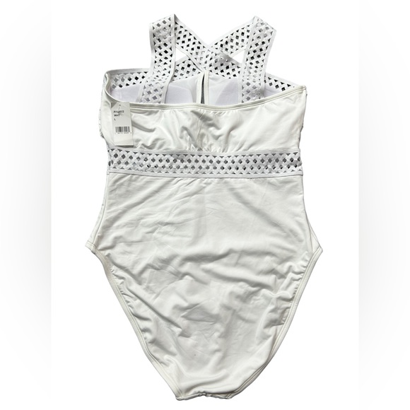 AMAVI women’s white halter cross front High Neck One Piece Swimsuit NWT - Picture 4 of 6